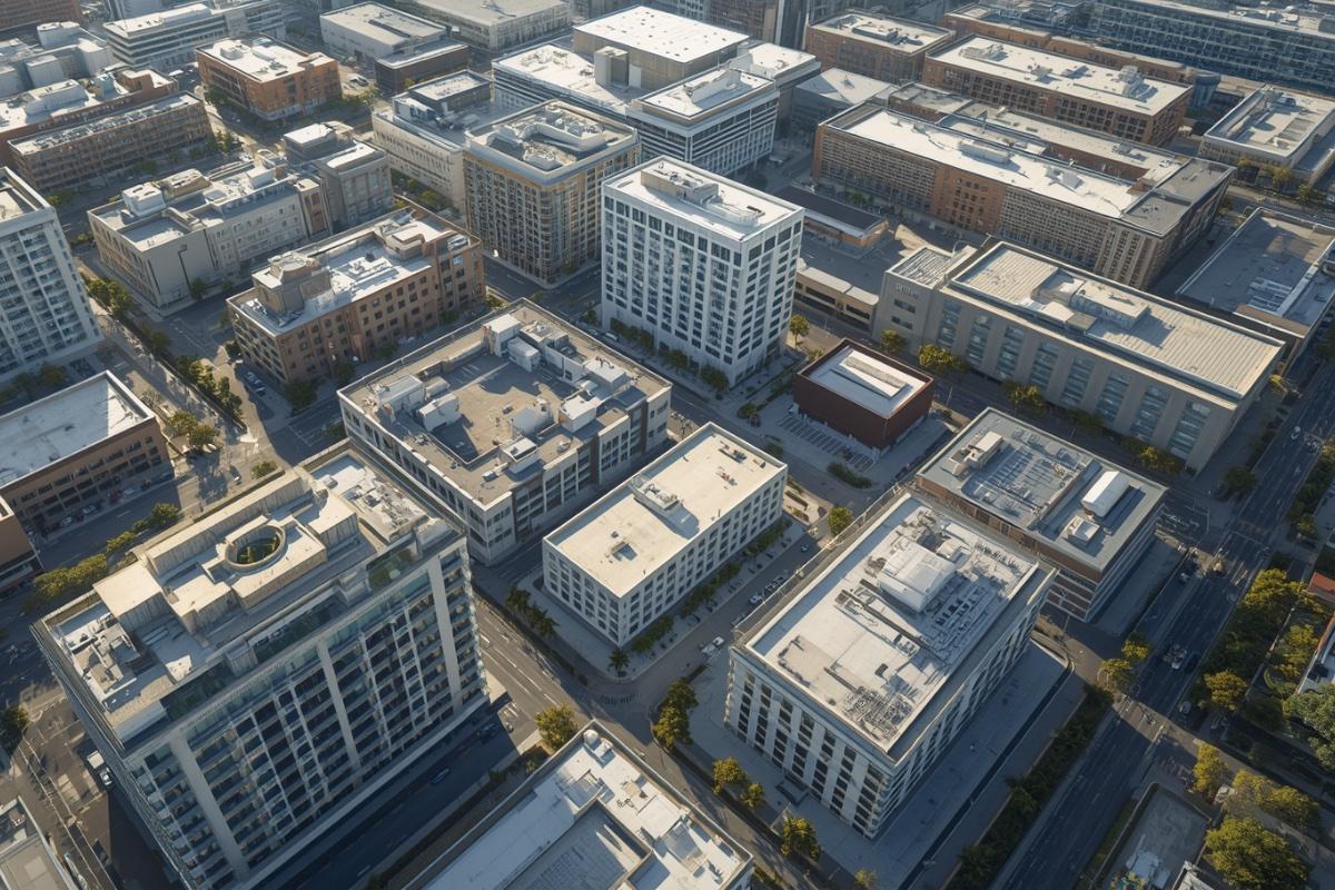 Aerial view of a diversified commercial real estate portfolio